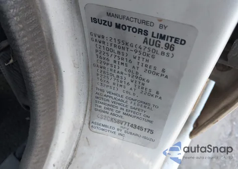 1996 Isuzu Rodeo S/Ls z USA, uszkodzony, nr VIN 4S2CK58V7T4345175